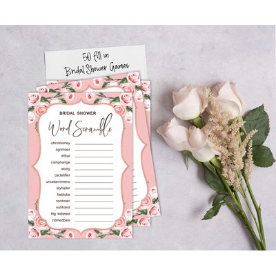50 Cartões Florais Quadrados em Branco para Chá de Noiva e Despedida de Solteira, Jogo Vestido de Noiva e Ideias de Presente - Inkdotpot 12,7 Cm × 17,78 Cm / Branco - Jogo de Palavras da Noiva