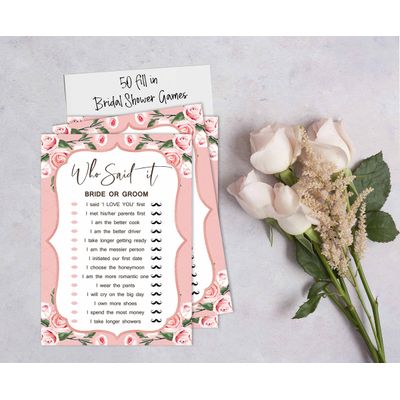 50 Cartões Florais Quadrados em Branco para Chá de Noiva e Despedida de Solteira, Jogo Vestido de Noiva e Ideias de Presente - Inkdotpot 12,7 Cm × 17,78 Cm / Branco - Ele Disse, Ela Disse