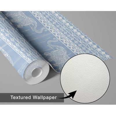 Papel de Parede Tribal Elefante - Estilo Asiático, Vinil Autoadesivo Decorativo, Fácil DIY para Quarto e Sala - Azul - S4Sassy 63,5 cm (L) × 914,4 cm (C) / Azul - Vinil Texturizado
