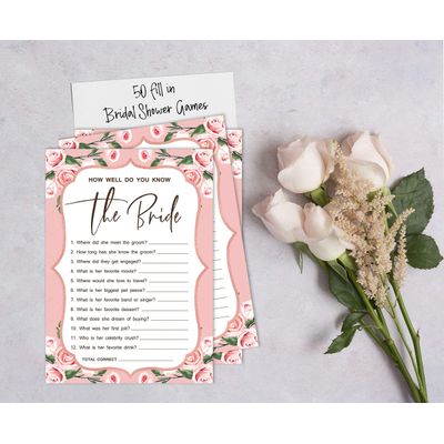 50 Cartões Florais Quadrados em Branco para Chá de Noiva e Despedida de Solteira, Jogo Vestido de Noiva e Ideias de Presente - Inkdotpot 12,7 Cm × 17,78 Cm / Branco - Quiz da Noiva