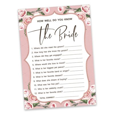 50 Cartões Florais Quadrados em Branco para Chá de Noiva e Despedida de Solteira, Jogo Vestido de Noiva e Ideias de Presente - Inkdotpot 12,7 Cm × 17,78 Cm / Branco - Quiz da Noiva