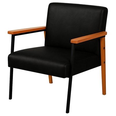 Kit 2 Poltronas Fontana Couro Preto Base Em Madeira Com Metal Preto