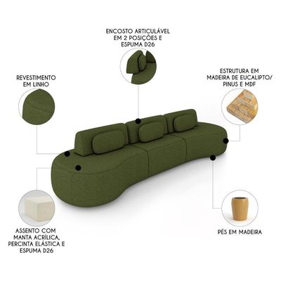 Sofá 4 Lugares 366cm Orgânico Mellanie Linho Verde Z32 - Mpozenato