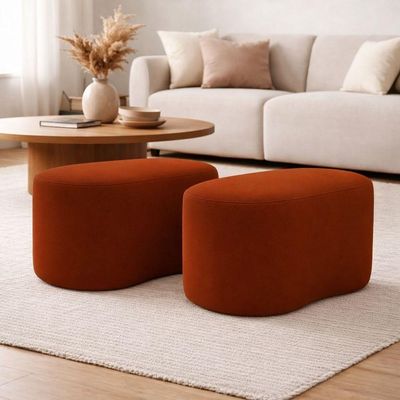 Kit 2 Puff Feijão Curvo Orgânico Sala Redondo Confortável Moderno Suede Terracota