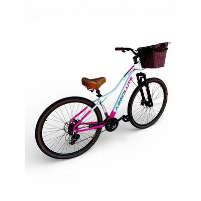 Bicicleta Aro 29 Feminina Absolute Hera Retrô Vintage Shimano 21v Hidráulica Confortável Cesta Branco-rosa Tamano 17