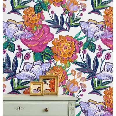 Revestimento Autoadesivo Removível Estampa Floral Folk Chique Rosa para Banheiro e Interior de Closet, Vinil - S4Sassy 63,5 cm (L) × 304,8 cm (C) / Rosa - Vinil Liso