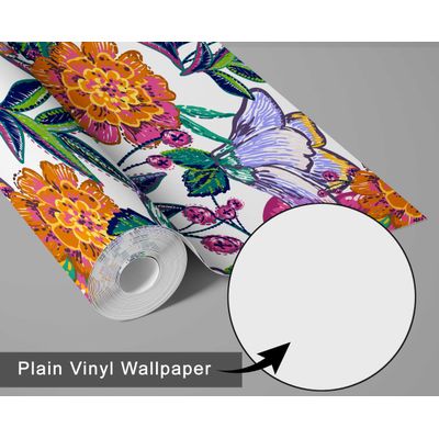 Revestimento Autoadesivo Removível Estampa Floral Folk Chique Rosa para Banheiro e Interior de Closet, Vinil - S4Sassy 63,5 cm (L) × 304,8 cm (C) / Rosa - Vinil Liso