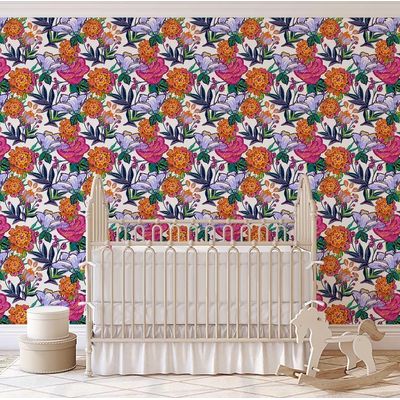 Revestimento Autoadesivo Removível Estampa Floral Folk Chique Rosa para Banheiro e Interior de Closet, Vinil - S4Sassy 63,5 cm (L) × 304,8 cm (C) / Rosa - Vinil Liso