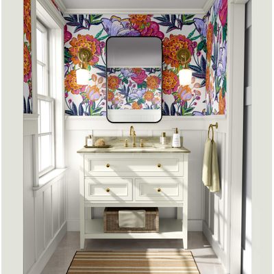 Revestimento Autoadesivo Removível Estampa Floral Folk Chique Rosa para Banheiro e Interior de Closet, Vinil - S4Sassy 63,5 cm (L) × 304,8 cm (C) / Rosa - Vinil Liso