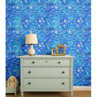 Papel de Parede Autoadesivo Decorativo para Quarto Infantil com Estrelas-do-Mar e Peixes, Vinil Impermeável Removível, Verde - S4Sassy 63,5 cm (L) × 609,6 cm (C) / Verde - Vinil Liso