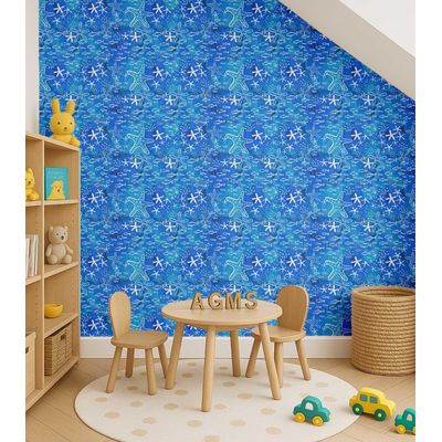 Papel de Parede Autoadesivo Decorativo para Quarto Infantil com Estrelas-do-Mar e Peixes, Vinil Impermeável Removível, Verde - S4Sassy 63,5 cm (L) × 609,6 cm (C) / Verde - Vinil Liso