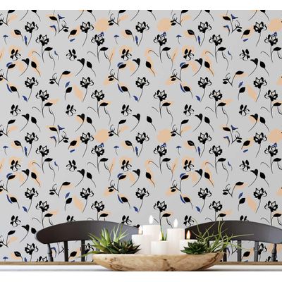 Papel de Parede Autoadesivo Floral Artístico, Vinílico Impermeável, Cinza, Removível, Ideal para Inquilinos, Quarto, Sala e Jantar - S4sassy 63,5 cm (L) × 609,6 cm (C) / Cinza - Vinil Liso
