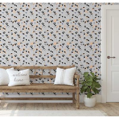 Papel de Parede Autoadesivo Floral Artístico, Vinílico Impermeável, Cinza, Removível, Ideal para Inquilinos, Quarto, Sala e Jantar - S4sassy 63,5 cm (L) × 609,6 cm (C) / Cinza - Vinil Liso