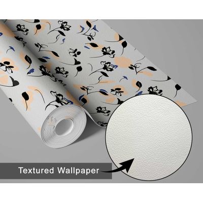 Papel de Parede Autoadesivo Floral Artístico, Vinílico Impermeável, Cinza, Removível, Ideal para Inquilinos, Quarto, Sala e Jantar - S4sassy 63,5 cm (L) × 914,4 cm (C) / Cinza - Vinil Texturizado