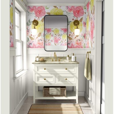 Papel de Parede Aquarela com Buquê de Rosas para Parede Laranja, Vinil Autoadesivo Decorativo, Aplicação Fácil DIY - S4Sassy 63,5 cm (L) × 609,6 cm (C) / Laranja - Vinil Liso
