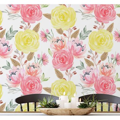 Papel de Parede Aquarela com Buquê de Rosas para Parede Laranja, Vinil Autoadesivo Decorativo, Aplicação Fácil DIY - S4Sassy 63,5 cm (L) × 609,6 cm (C) / Laranja - Vinil Liso