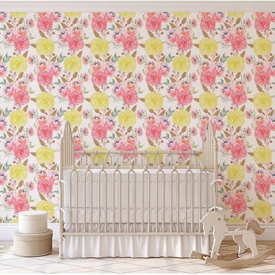 Papel de Parede Aquarela com Buquê de Rosas para Parede Laranja, Vinil Autoadesivo Decorativo, Aplicação Fácil DIY - S4Sassy 63,5 cm (L) × 609,6 cm (C) / Laranja - Vinil Liso