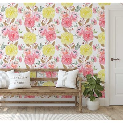 Papel de Parede Aquarela com Buquê de Rosas para Parede Laranja, Vinil Autoadesivo Decorativo, Aplicação Fácil DIY - S4Sassy 63,5 cm (L) × 609,6 cm (C) / Laranja - Vinil Liso