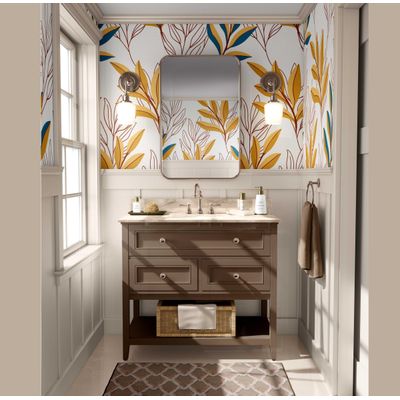 Papel de Parede Contorno de Folha Amarela - Botânico Moderno, Vinil Autoadesivo, Decoração DIY Fácil para Quarto e Sala - S4Sassy 63,5 cm (L) × 609,6 cm (C) / Amarelo - Vinil Liso