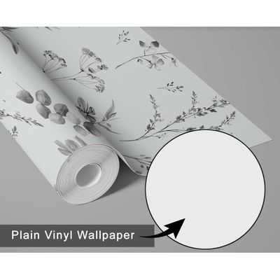 Papel de Parede Autoadesivo Estampa Botânica Aquarelada Cinza Removível, Papel Contact Destacável para Parede de Entrada - S4sassy 63,5 cm (L) × 609,6 cm (C) / Cinza - Vinil Liso