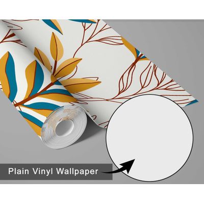 Papel de Parede Contorno de Folha Amarela - Botânico Moderno, Vinil Autoadesivo, Decoração DIY Fácil para Quarto e Sala - S4Sassy 63,5 cm (L) × 609,6 cm (C) / Amarelo - Vinil Liso