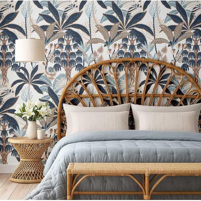 Revestimento de Parede Vinílico Autoadesivo Removível, Bananeira Tropical Azul para Banheiro, Lavanderia e Closet - S4Sassy 63,5 cm (L) × 609,6 cm (C) / Azul - Vinil Liso