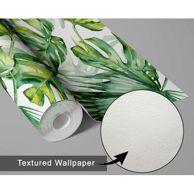 Papel de Parede Folha de Monstera Verde, Vinil Autoadesivo Decorativo, Fácil Aplicação para Quarto e Sala de Estar - S4Sassy 63,5 cm (L) × 304,8 cm (C) / Verde - Vinil Texturizado