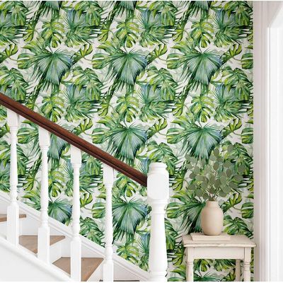 Papel de Parede Folha de Monstera Verde, Vinil Autoadesivo Decorativo, Fácil Aplicação para Quarto e Sala de Estar - S4Sassy 63,5 cm (L) × 304,8 cm (C) / Verde - Vinil Texturizado