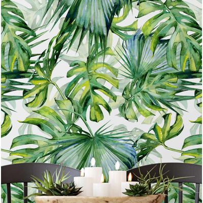 Papel de Parede Folha de Monstera Verde, Vinil Autoadesivo Decorativo, Fácil Aplicação para Quarto e Sala de Estar - S4Sassy 63,5 cm (L) × 304,8 cm (C) / Verde - Vinil Texturizado