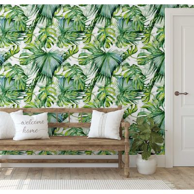Papel de Parede Folha de Monstera Verde, Vinil Autoadesivo Decorativo, Fácil Aplicação para Quarto e Sala de Estar - S4Sassy 63,5 cm (L) × 304,8 cm (C) / Verde - Vinil Texturizado