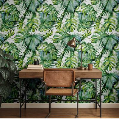 Papel de Parede Folha de Monstera Verde, Vinil Autoadesivo Decorativo, Fácil Aplicação para Quarto e Sala de Estar - S4Sassy 63,5 cm (L) × 304,8 cm (C) / Verde - Vinil Texturizado