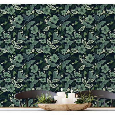 Papel de Parede Autoadesivo e Removível Folhas de Outono Verde, Mural Instantâneo para Quarto, Banheiro, Lavanderia e Closet - S4Sassy 63,5 cm (L) × 304,8 cm (C) / Verde - Vinil Texturizado