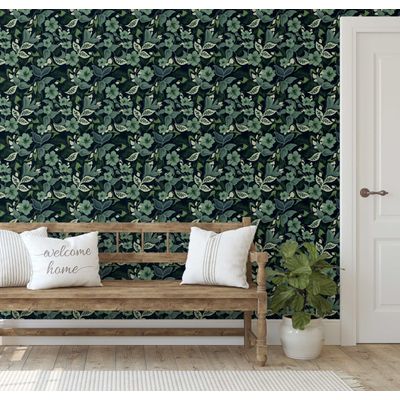 Papel de Parede Autoadesivo e Removível Folhas de Outono Verde, Mural Instantâneo para Quarto, Banheiro, Lavanderia e Closet - S4Sassy 63,5 cm (L) × 304,8 cm (C) / Verde - Vinil Texturizado