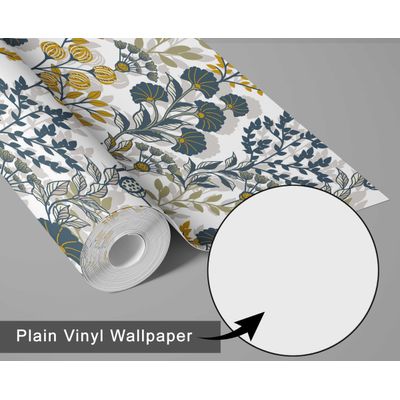 Papel de Parede Botânico Vintage - Floral Amarelo Autoadesivo em Vinil, Envoltório Decorativo, Instalação Fácil para Quarto e Sala - S4Sassy 63,5 cm (L) × 914,4 cm (C) / Amarelo - Vinil Texturizado