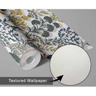 Papel de Parede Botânico Vintage - Floral Amarelo Autoadesivo em Vinil, Envoltório Decorativo, Instalação Fácil para Quarto e Sala - S4Sassy 63,5 cm (L) × 914,4 cm (C) / Amarelo - Vinil Texturizado