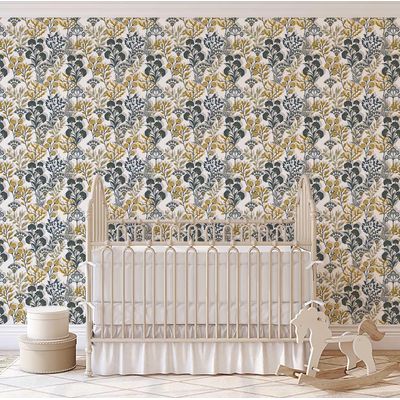 Papel de Parede Botânico Vintage - Floral Amarelo Autoadesivo em Vinil, Envoltório Decorativo, Instalação Fácil para Quarto e Sala - S4Sassy 63,5 cm (L) × 914,4 cm (C) / Amarelo - Vinil Texturizado