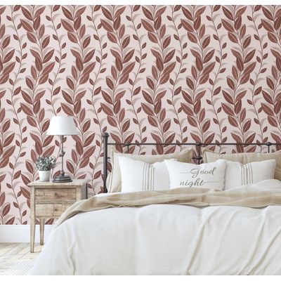 Papel de Parede Marrom com Folhas Verticais, Vinílico Autoaderente com Aparência Natural, Decoração DIY Fácil para Quarto e Sala - S4Sassy 63,5 cm (L) × 914,4 cm (C) / Marrom - Vinil Texturizado