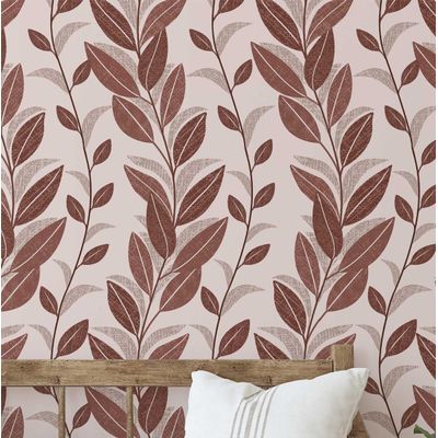 Papel de Parede Marrom com Folhas Verticais, Vinílico Autoaderente com Aparência Natural, Decoração DIY Fácil para Quarto e Sala - S4Sassy 63,5 cm (L) × 914,4 cm (C) / Marrom - Vinil Texturizado