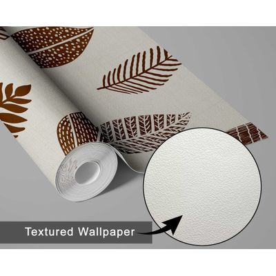 Papel de Parede Autoadesivo Mural com Estampa Marrom de Folhas Estilizadas, Destacável para Paredes, Entrada e Escritório, Solução - S4sassy 63,5 cm (L) × 152,4 cm (C) / Marrom - Vinil Texturizado