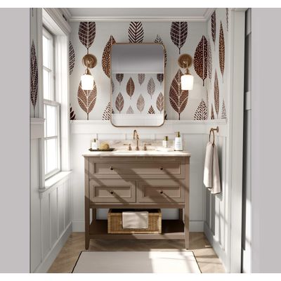 Papel de Parede Autoadesivo Mural com Estampa Marrom de Folhas Estilizadas, Destacável para Paredes, Entrada e Escritório, Solução - S4sassy 63,5 cm (L) × 152,4 cm (C) / Marrom - Vinil Texturizado