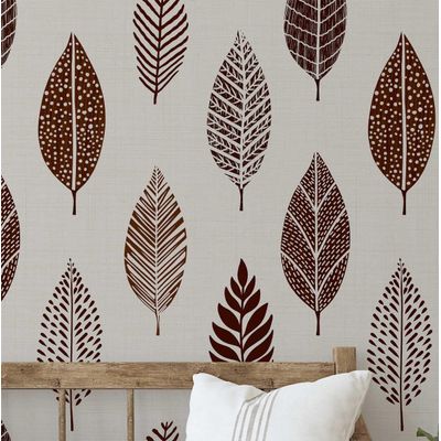Papel de Parede Autoadesivo Mural com Estampa Marrom de Folhas Estilizadas, Destacável para Paredes, Entrada e Escritório, Solução - S4sassy 63,5 cm (L) × 152,4 cm (C) / Marrom - Vinil Texturizado