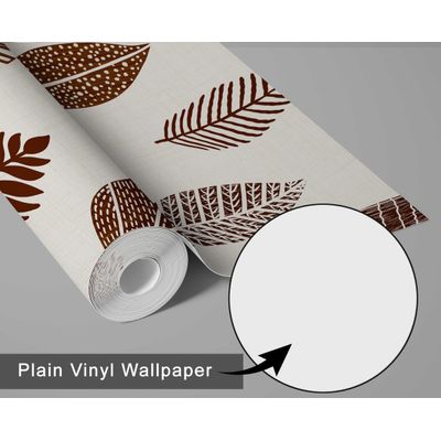 Papel de Parede Autoadesivo Mural com Estampa Marrom de Folhas Estilizadas, Destacável para Paredes, Entrada e Escritório, Solução - S4sassy 63,5 cm (L) × 152,4 cm (C) / Marrom - Vinil Texturizado