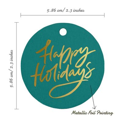 Etiquetas de Papel para Lembrancinhas Boas Festas com Foil para Pendurar - Inkdotpot 100 Etiquetas Metalizadas / Verde - Dourado