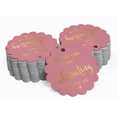 Etiqueta Metalizada Obrigado por Celebrar Conosco para Lembrancinhas - Chá de Noiva/Bebê, Aposentadoria, Casamento, Aniversário - Inkdotpot 100 Etiquetas Metalizadas / Rosa - Dourado