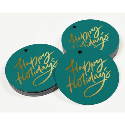 Etiquetas de Papel para Lembrancinhas Boas Festas com Foil para Pendurar - Inkdotpot 100 Etiquetas Metalizadas / Verde - Dourado