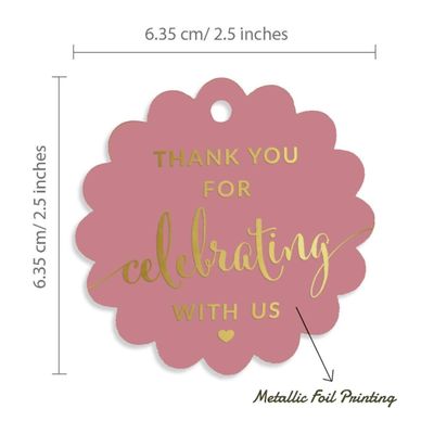 Etiqueta Metalizada Obrigado por Celebrar Conosco para Lembrancinhas - Chá de Noiva/Bebê, Aposentadoria, Casamento, Aniversário - Inkdotpot 100 Etiquetas Metalizadas / Rosa - Dourado