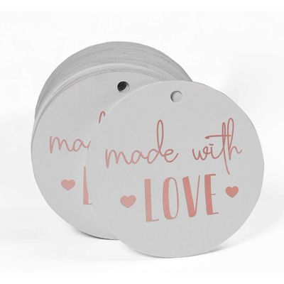 Etiquetas Penduradas de Papel Metalizado com Texto "Made With Love" para Lembrancinhas - Inkdotpot 100 Etiquetas Metalizadas / Branco - Ouro Rosé