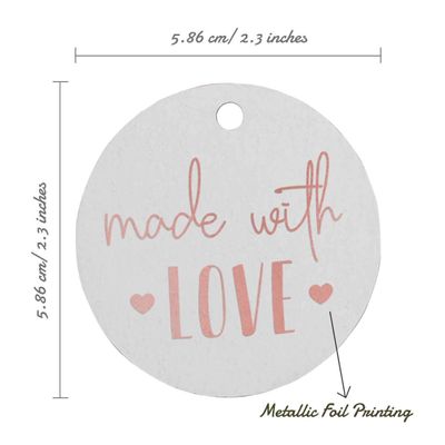 Etiquetas Penduradas de Papel Metalizado com Texto "Made With Love" para Lembrancinhas - Inkdotpot 100 Etiquetas Metalizadas / Branco - Ouro Rosé