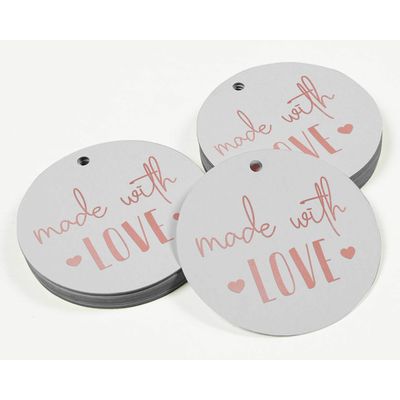 Etiquetas Penduradas de Papel Metalizado com Texto "Made With Love" para Lembrancinhas - Inkdotpot 100 Etiquetas Metalizadas / Branco - Ouro Rosé