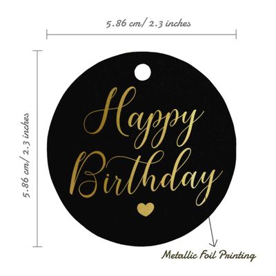 Etiquetas Pendentes de Papel Metalizado Feliz Aniversário para Lembrancinhas - Inkdotpot 50 Etiquetas Metalizadas / Preto - Dourado